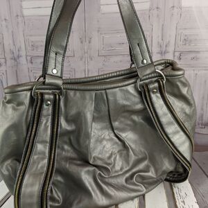 Nine & co purse tote silver gray zipper large sak‎